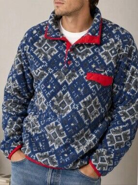 Patagonia Men's Synchilla Snap-T Pullover Printed Fleece Aurora Channel Blue